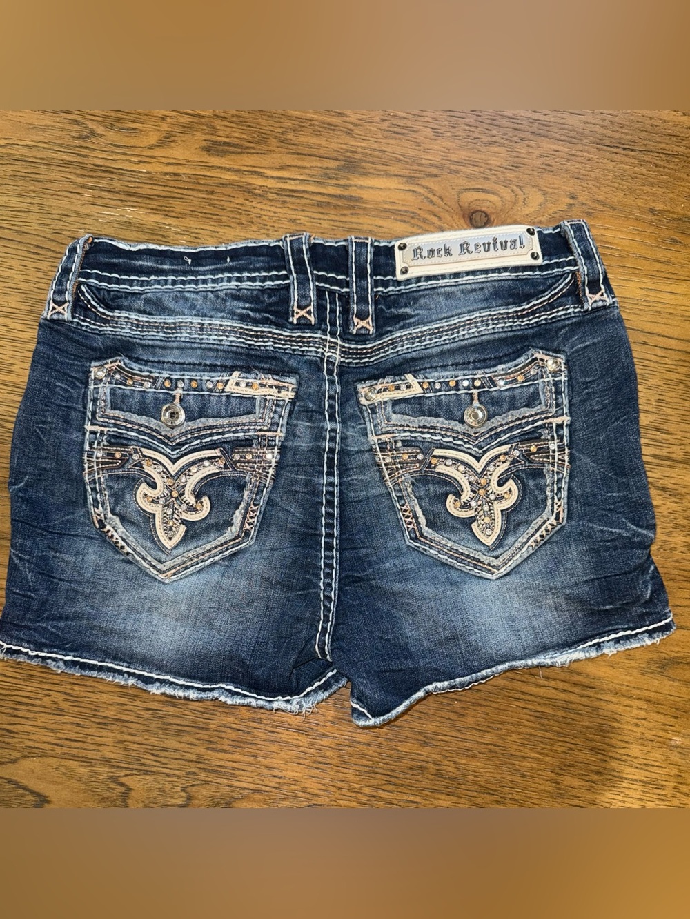 Rock Revival Women's Faded Dark Indigo Distressed Denim Shorts - Picture 8 of 8